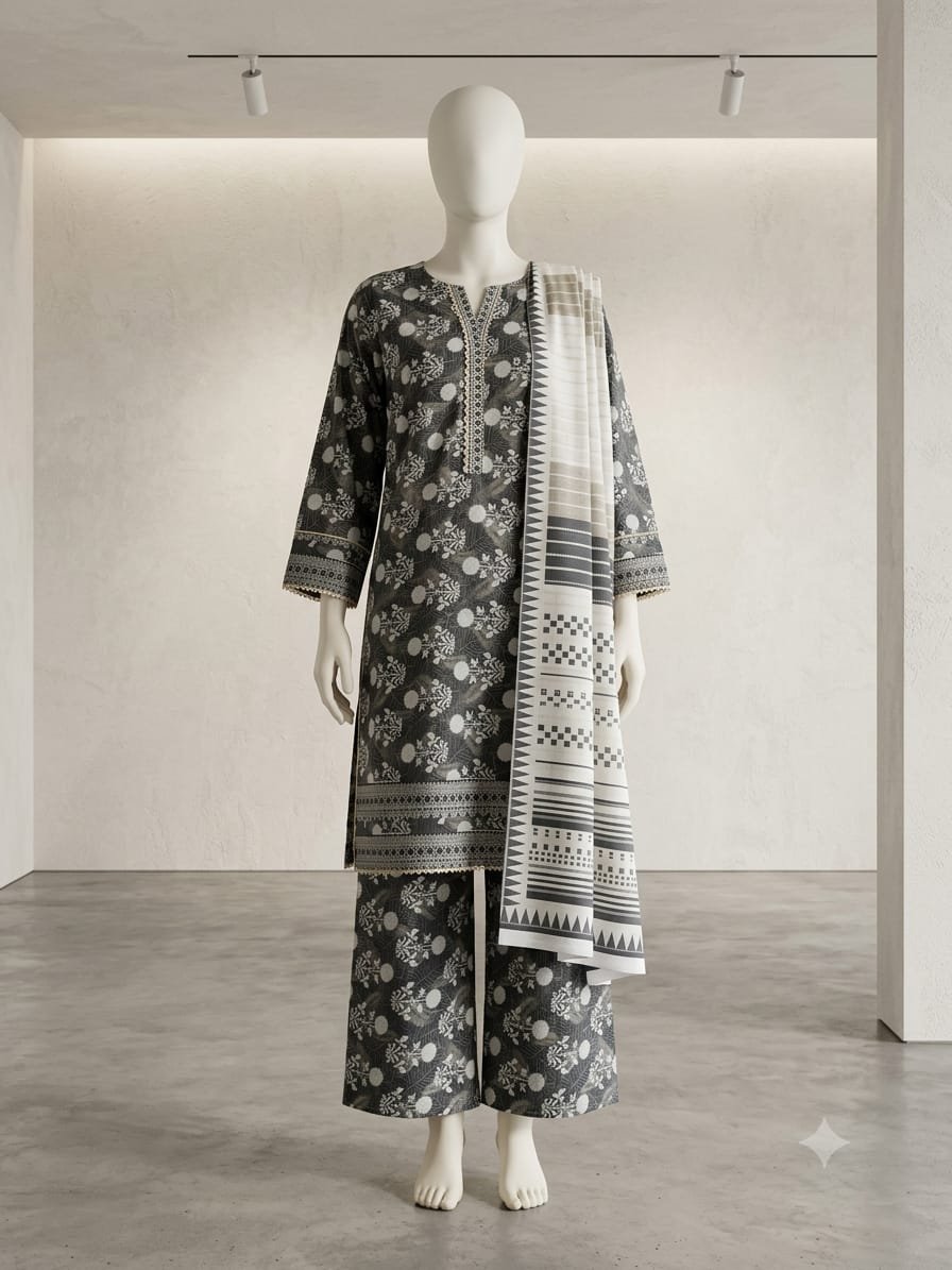 Monsoon Mosaic – 3 Piece Printed Lawn Suit