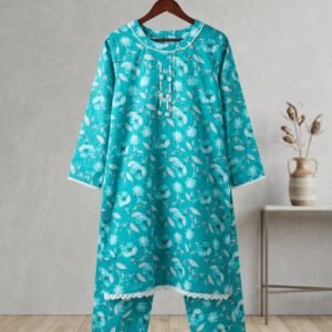 Teal Bloom – 2 Piece Printed Lawn Suit