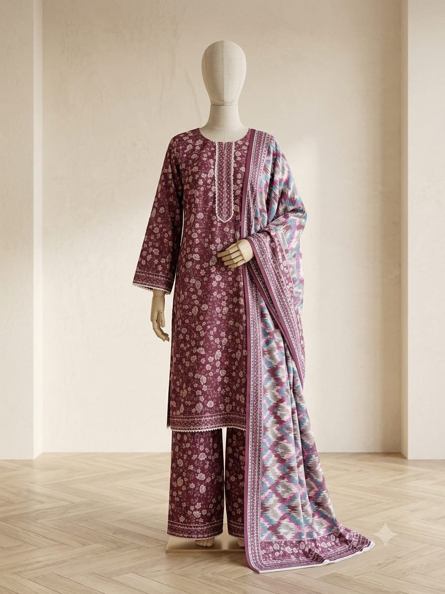 Mauve Mist – 3 Piece Printed Lawn Suit