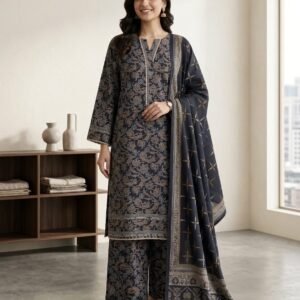 Graphite Bloom – 3 Piece Printed Lawn Suit