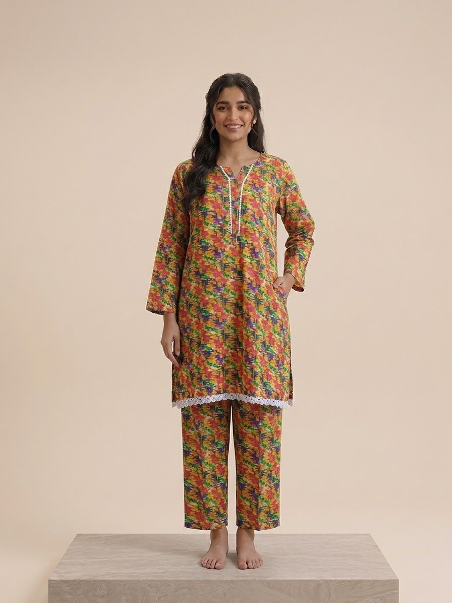 Tangerine Bloom – 2 Piece Printed Lawn Suit