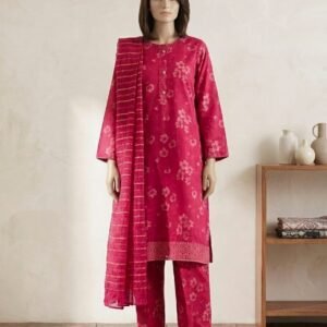 Pink Pinstripe – 3 Piece Printed Lawn Suit