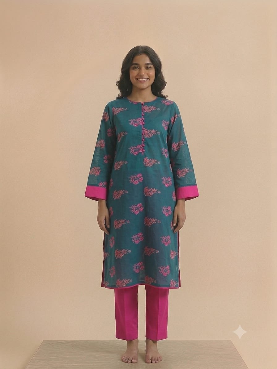 Viridian Vine – 2 Piece Printed Lawn Suit