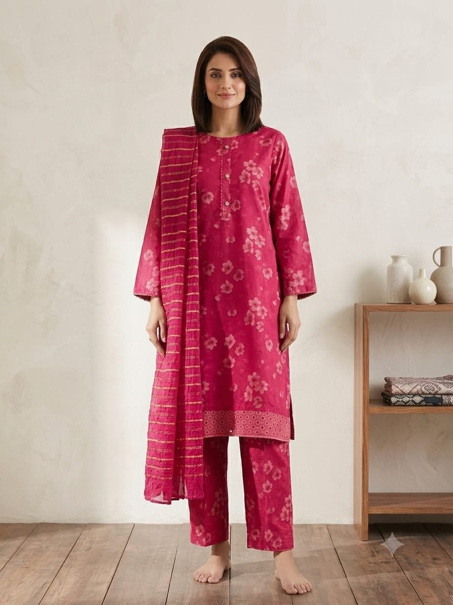 Coral Charm – 3 Piece Printed Lawn Suit