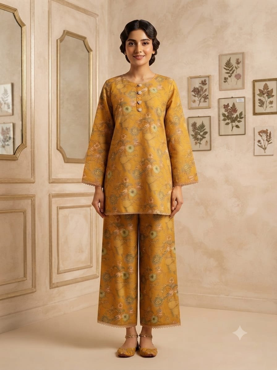 Golden Bloom – 2 Piece Printed Lawn Suit