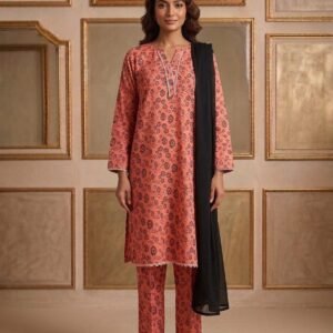 Coral Ember – 3 Piece Printed Lawn Suit