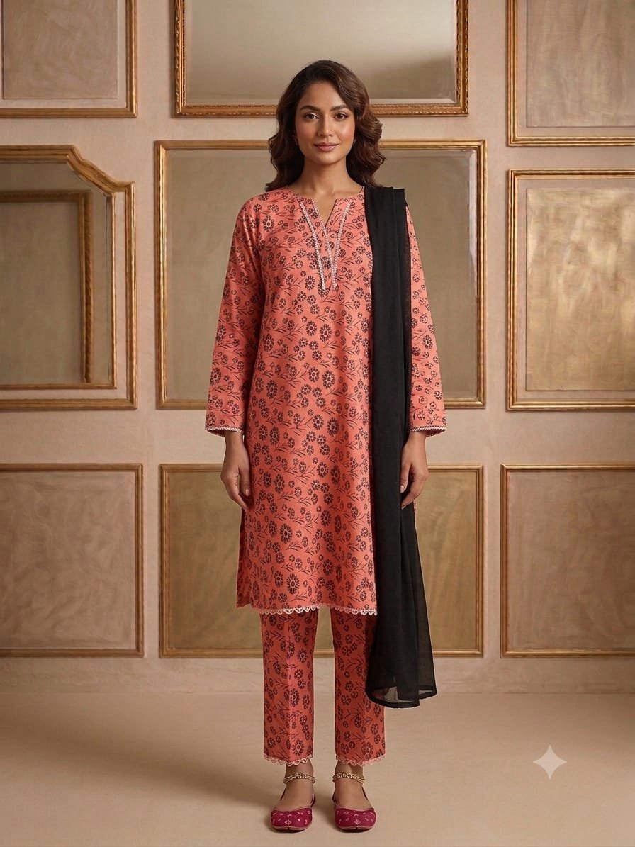 Coral Ember – 3 Piece Printed Lawn Suit