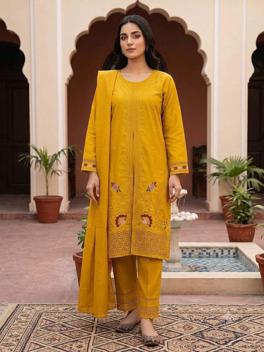 Marigold Grace – 3 Piece Embroidered Lawn Suit