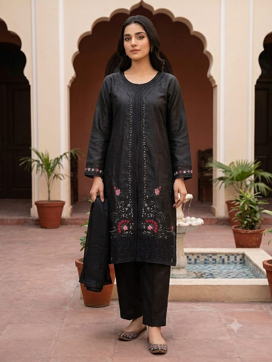 Onyx Elegance – 3 Piece Embroidered Lawn Suit