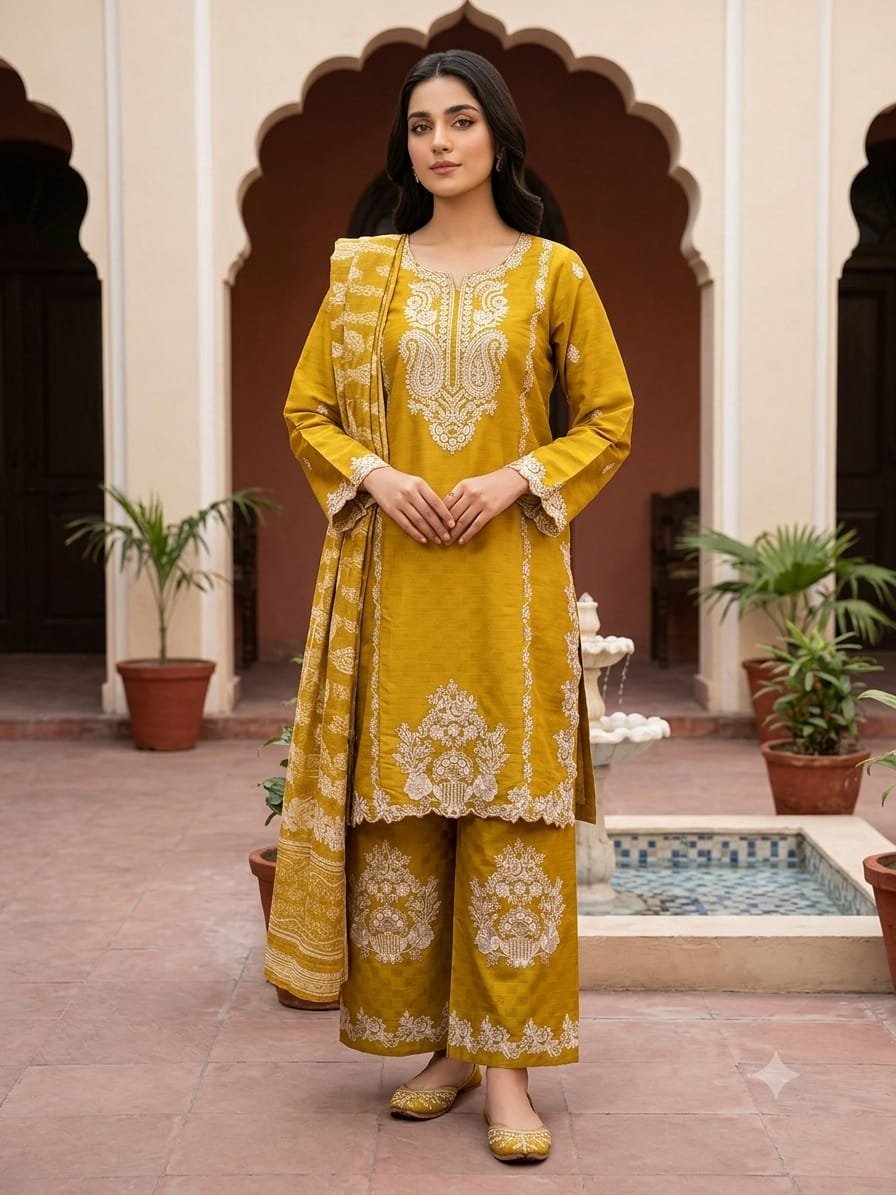 Amber Radiance – 3 Piece Embroidered Lawn Suit