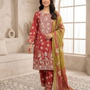Scarlet Charm – 3 Piece Embroidered Lawn Suit