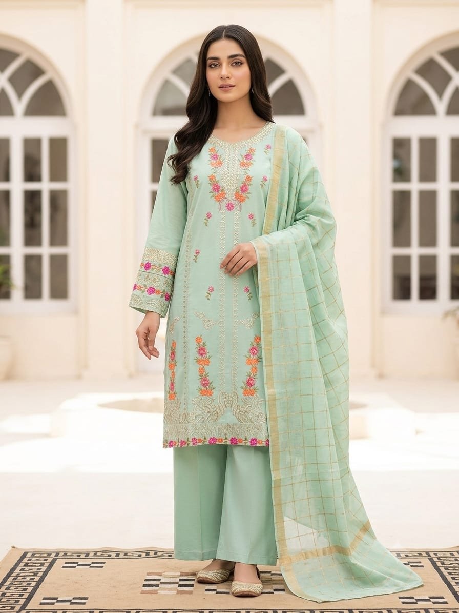 Mint Blossom – 3 Piece Embroidered Lawn Suit