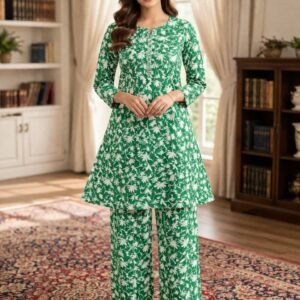 White Blossom on Green Co-ord
