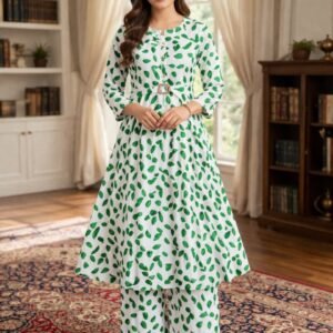 Sage Leaf Belted Kurta Set