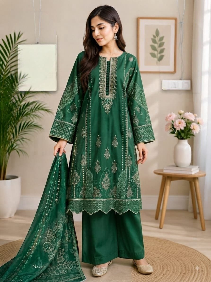 Emerald Noor – 3 Piece Embroidered Suit