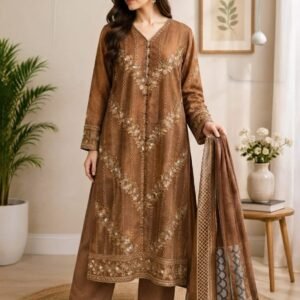 Cocoa Gleam – 3 Piece Embroidered Lawn Suit