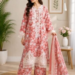 Rose Cascade – 3 Piece Embroidered Lawn Suit