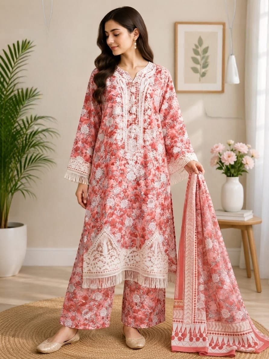 Rose Cascade – 3 Piece Embroidered Lawn Suit