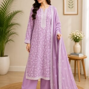 Lavender Bloom Embroidered 3-Piece Suit