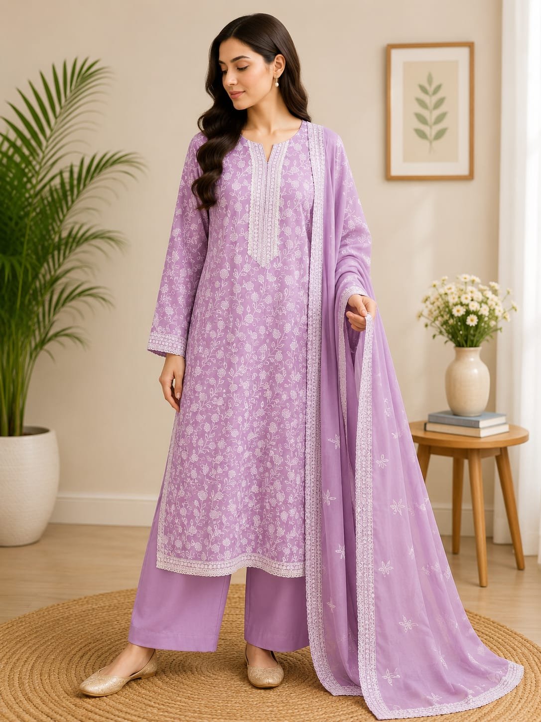Lavender Bloom Embroidered 3-Piece Suit