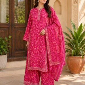 Fuchsia Bandhani Bliss 3-Piece Suit