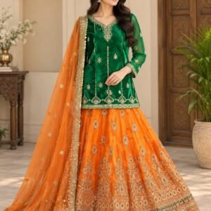 Emerald & Orange Luxury Lehenga