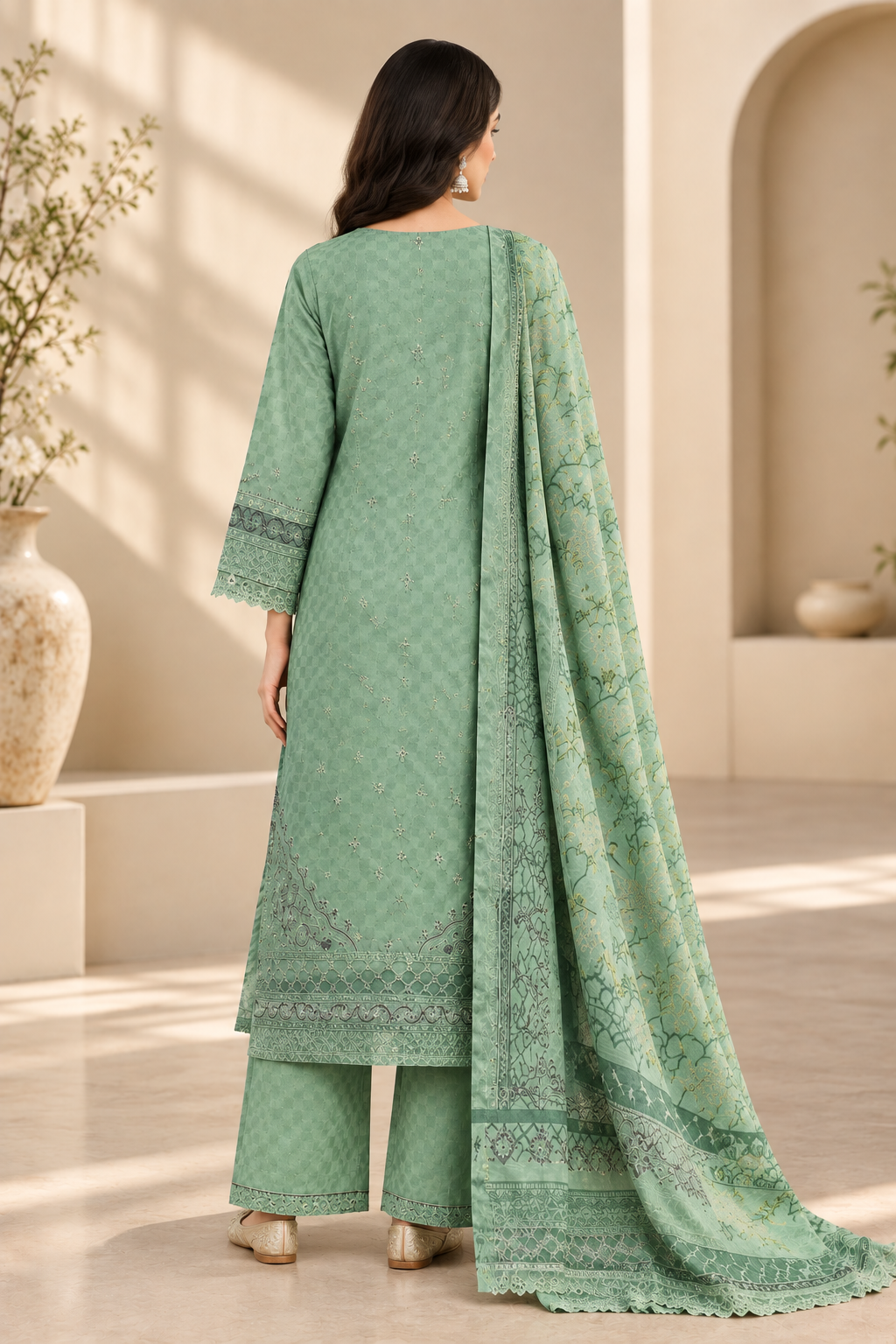 Mint Elegance Embroidered 3-Piece Suit - Image 3
