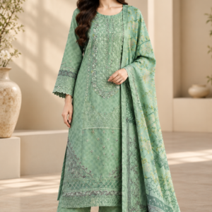 Mint Elegance Embroidered 3-Piece Suit