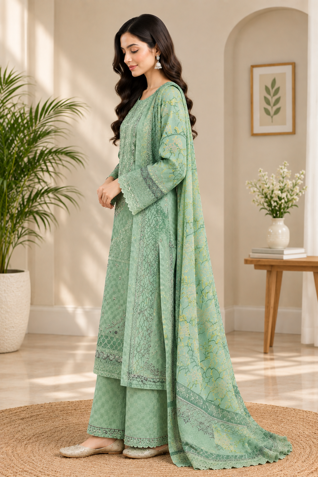 Mint Elegance Embroidered 3-Piece Suit - Image 2